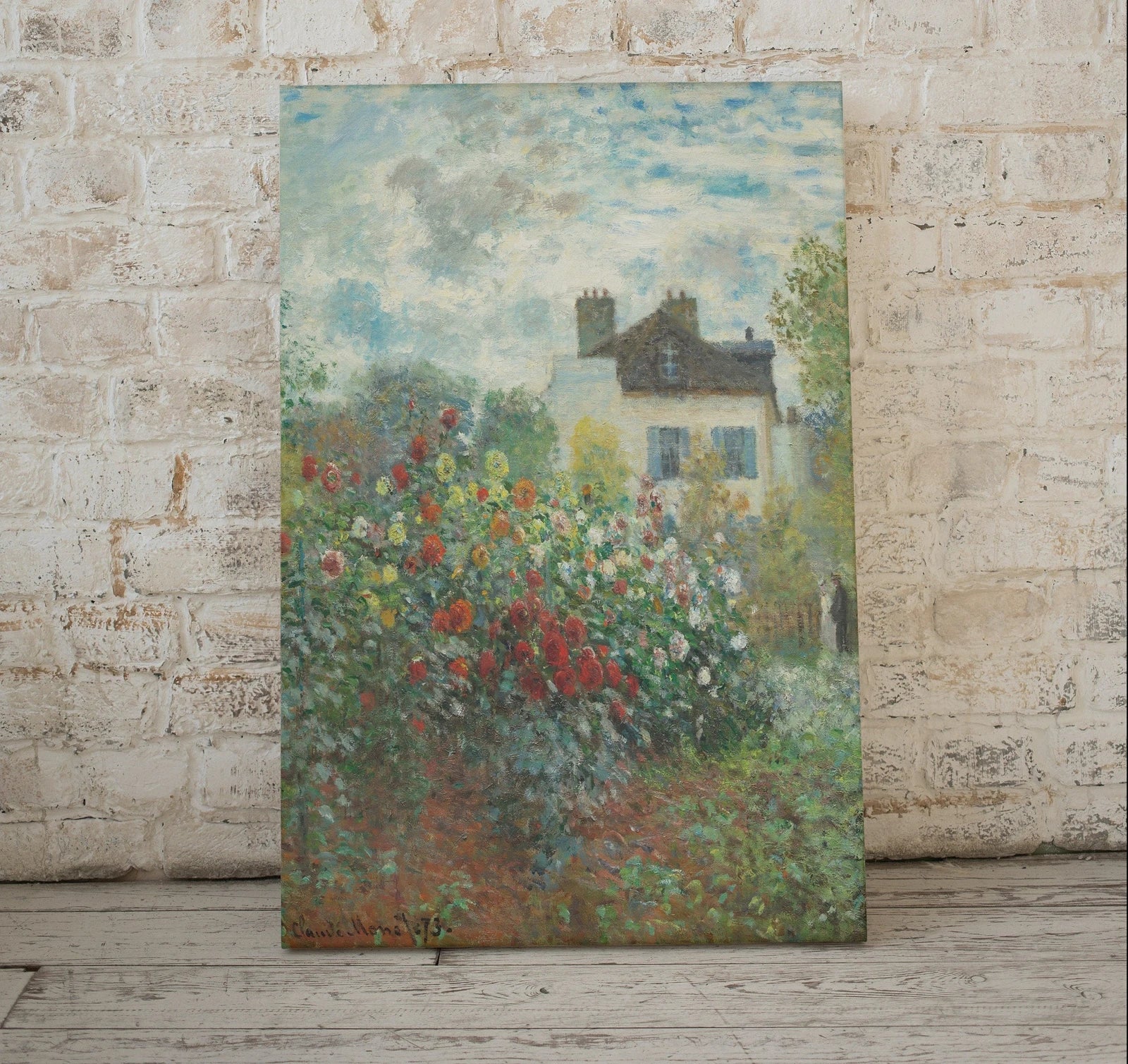 Jardin avec dahlias, célèbre peinture de Claude Monet. Téléchargement instantané de décoration vintage. Impression botanique murale imprimable de Monet. Décoration verticale.