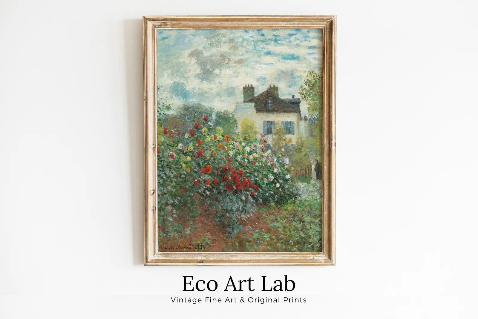 Jardin avec dahlias, célèbre peinture de Claude Monet. Téléchargement instantané de décoration vintage. Impression botanique murale imprimable de Monet. Décoration verticale.
