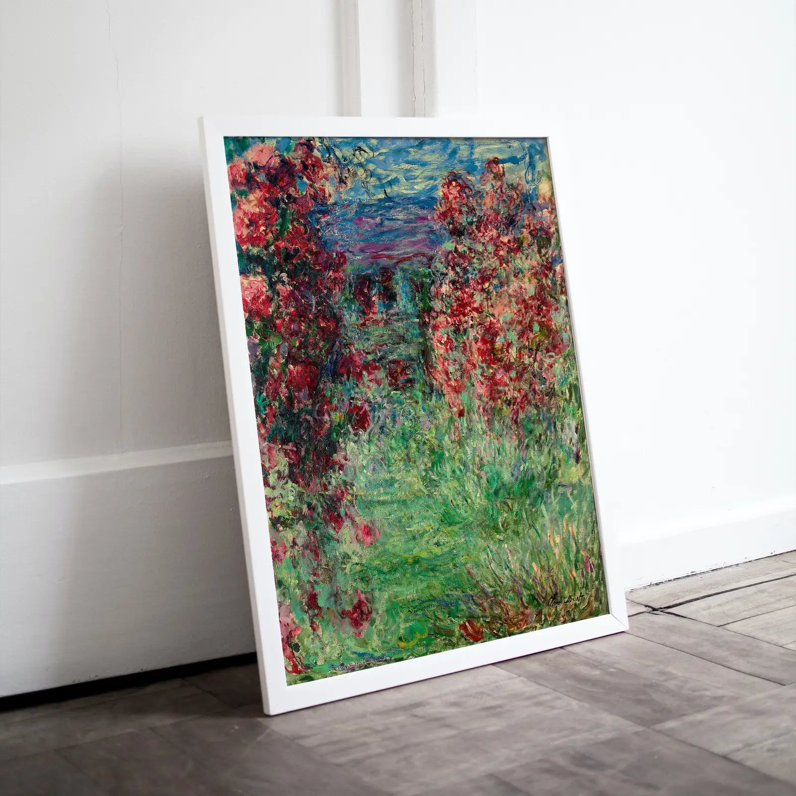 Jardin avec des roses, célèbre peinture de Claude Monet, décoration vintage à télécharger instantanément, impression botanique de Monet, art mural vertical