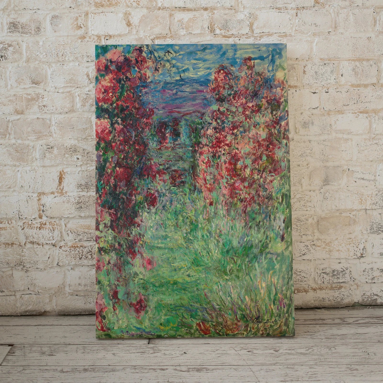 Jardin avec des roses, célèbre peinture de Claude Monet, décoration vintage à télécharger instantanément, impression botanique de Monet, art mural vertical
