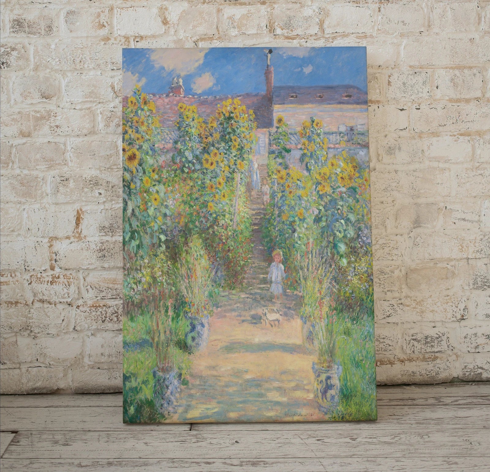 Jardin avec des tournesols, célèbre peinture de Claude Monet. Téléchargement instantané de décor vintage. Impression botanique de Monet à imprimer. Décor vintage