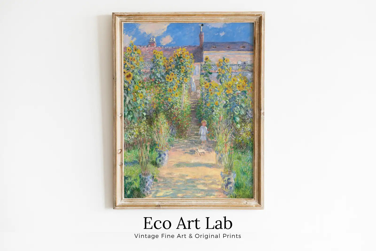 Jardin avec des tournesols, célèbre peinture de Claude Monet. Téléchargement instantané de décor vintage. Impression botanique de Monet à imprimer. Décor vintage