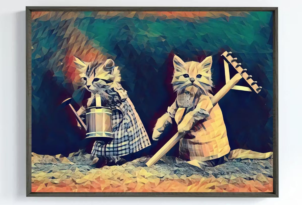 Gardening Cats Digital Painting, Polygons Printable Wall Art, for Home or Office Decor, Kittens Print Art Instant Download – Printable Wall Art