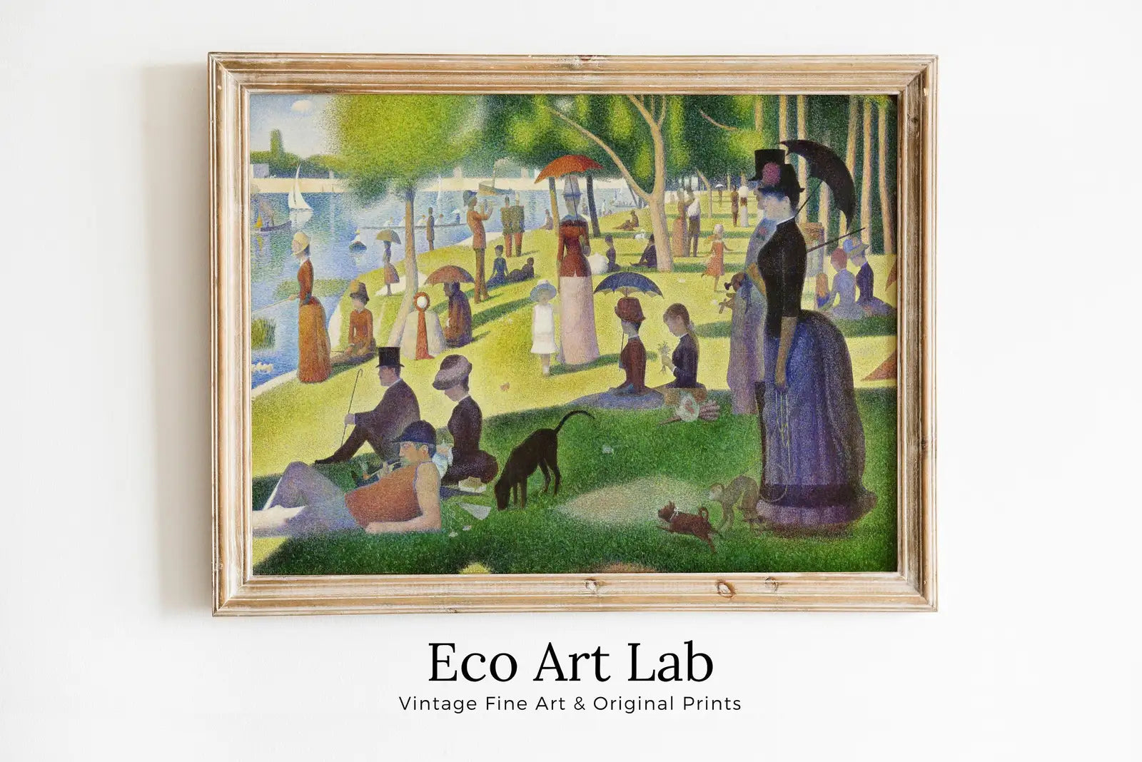 Framed view of Georges Seurat Sunday Park Landscape Painting Famous Printable Art Print. Instant Download Georges Seurat Print Vintage Art Digital Download – printable wall art digital download.