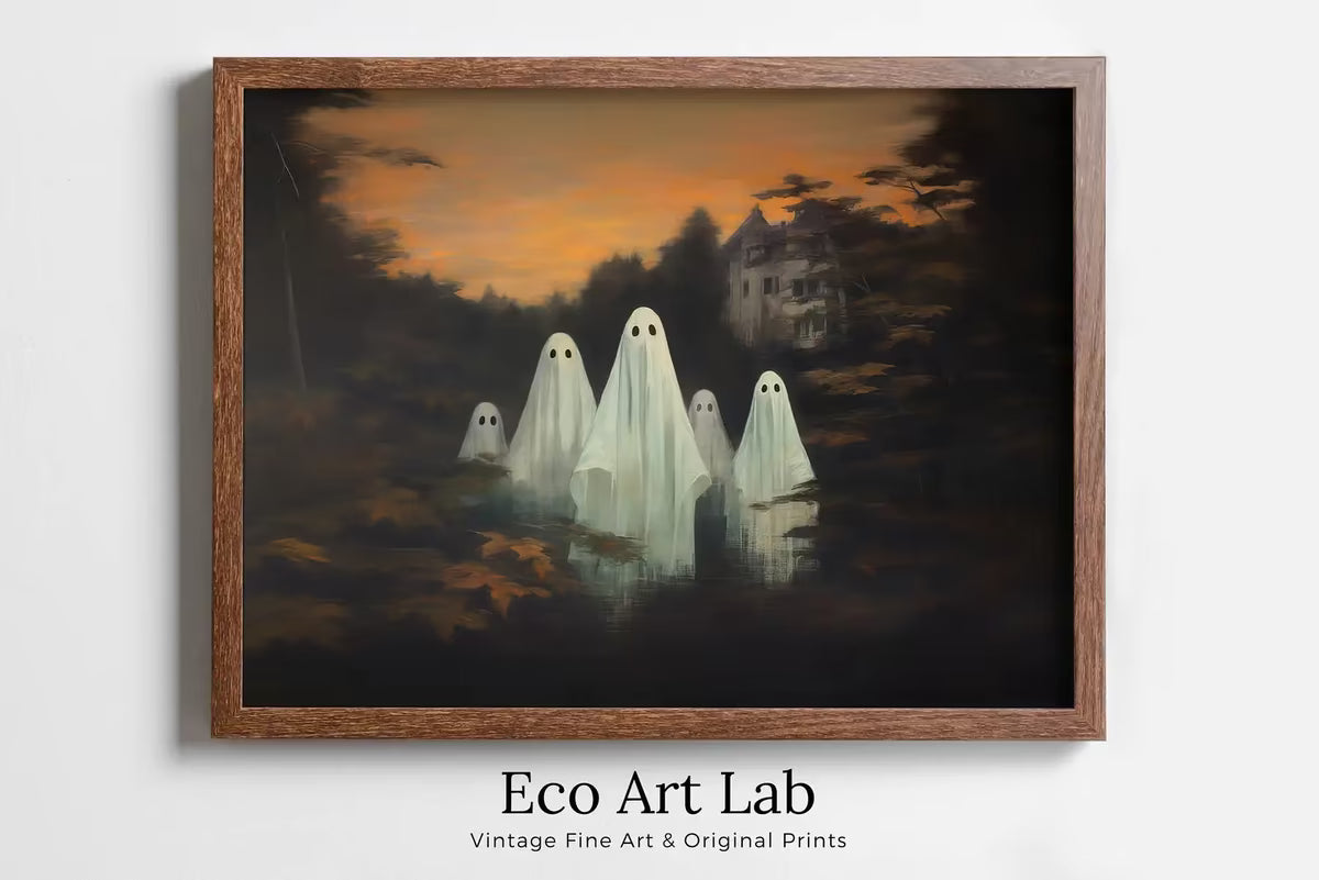 Ghost Painting Printable Art. Ghost in the Forest Spooky Halloween Decor. Dark Academia Cottage Core Vintage Style Painting. Ghost Haunting – Printable Wall Art
