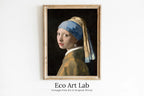 Framed view of Girl With Pearl Earring Painting Printable Wall Art. Vintage Classic Portrait Art Print. Famous Printable Painting Instant Download Fine Art – printable wall art digital download.