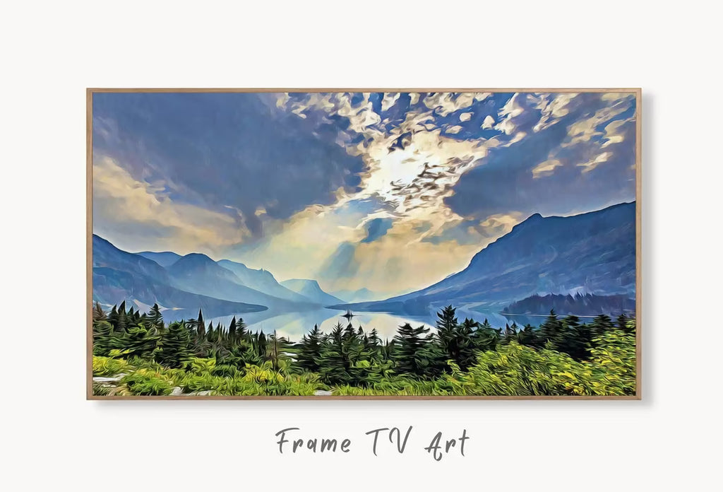 Glacier National Park Art Digital Painting Frame TV Art. Landscape Samsung Frame TV Art Downloadable Nature Art for TV Colorful Frame Tv Art – Frame TV  Art