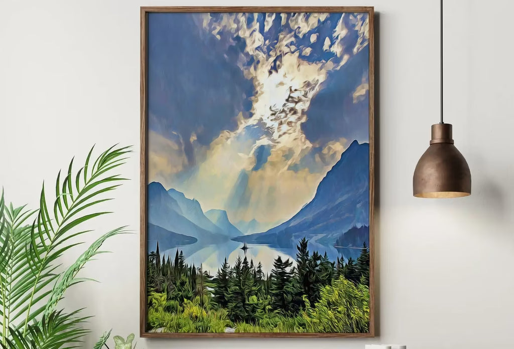 Glacier National Park Poster Instant Download Printable Wall Art. Landscape With Lake and Mountain Wall Art. Vertical Colorful Nature Print – Printable Wall Art