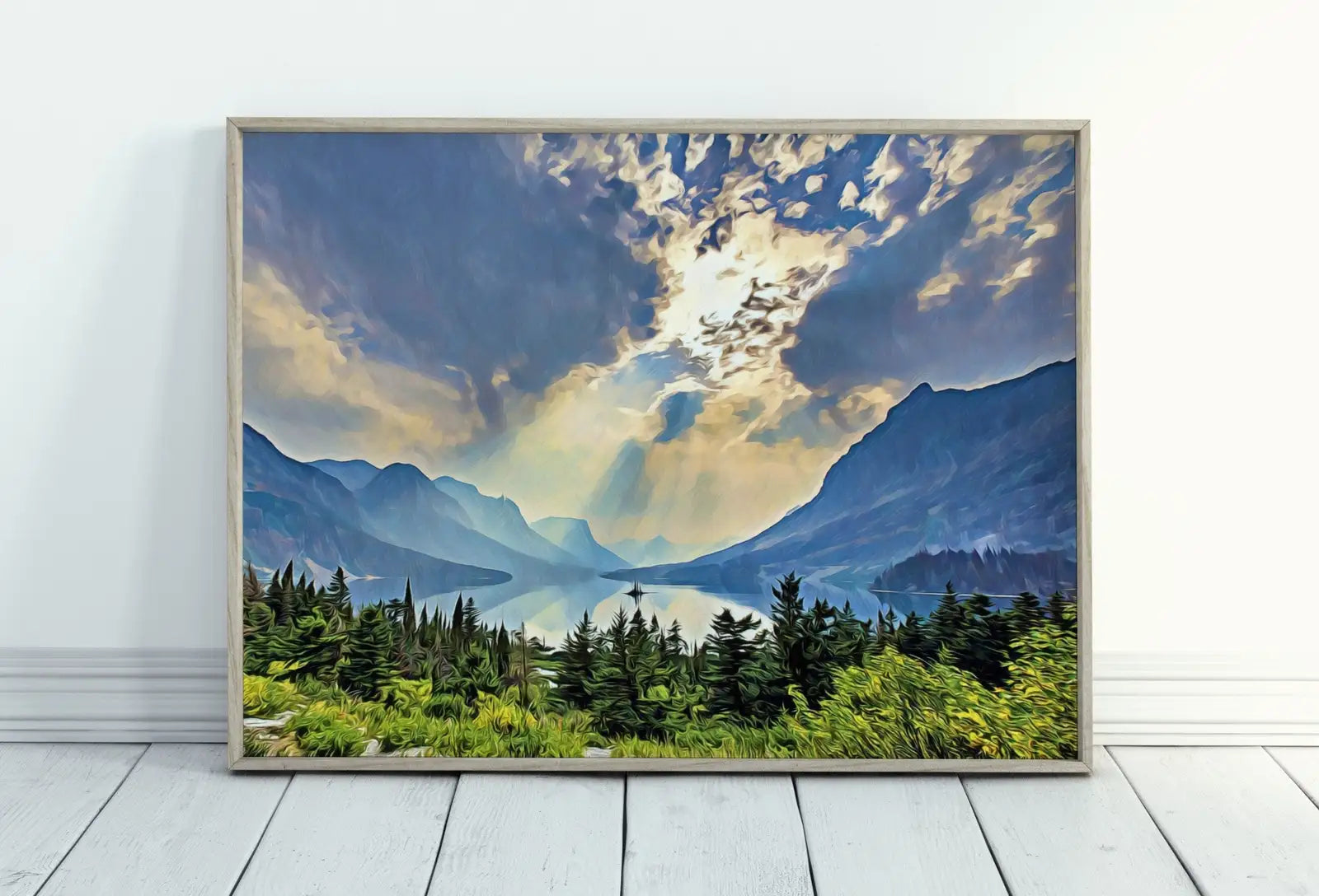 Included artwork preview showing first selection of artworks from Glacier National Park Poster Instant Download Printable Wall Art. Landscape With Lake and Mountains Wall Art. Colorful Nature Print Decor.