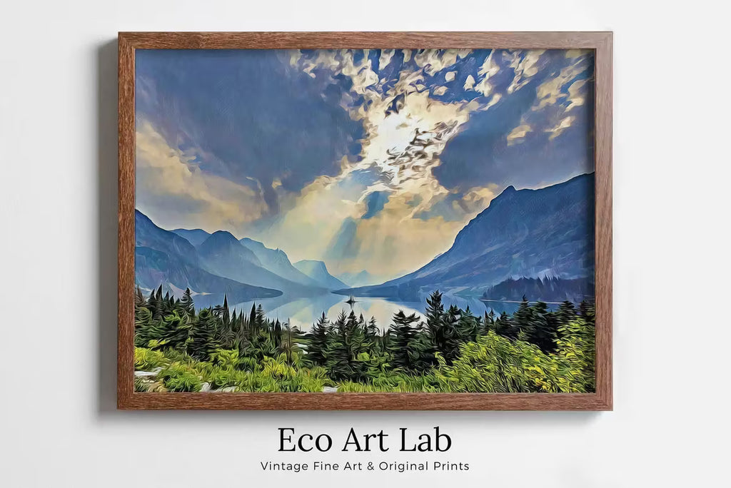 Glacier National Park Poster Instant Download Printable Wall Art. Landscape With Lake and Mountains Wall Art. Colorful Nature Print Decor – Printable Wall Art