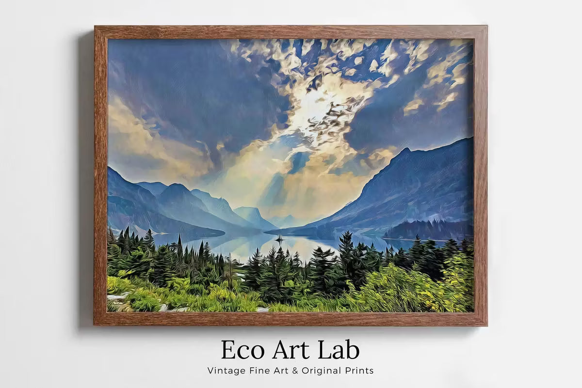 Glacier National Park Poster Instant Download Printable Wall Art. Landscape With Lake and Mountains Wall Art. Colorful Nature Print Decor – Printable Wall Art