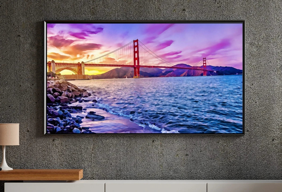Art pour Samsung Frame TV : Pont du Golden Gate à San Francisco - Téléchargement numérique, peinture colorée pour le Samsung Frame TV.