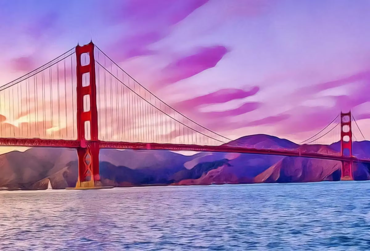 Golden Gate Bridge Print, San Francisco Wall Art. Colorful California Painting Poster. Architectural Wall Decor. Golden Gate Photo – Printable Wall Art