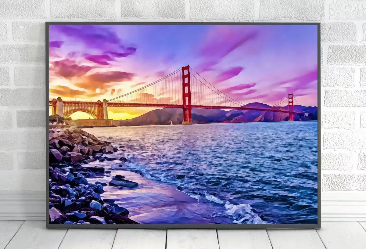 Golden Gate Bridge Print, San Francisco Wall Art. Colorful California Painting Poster. Architectural Wall Decor. Golden Gate Photo – Printable Wall Art