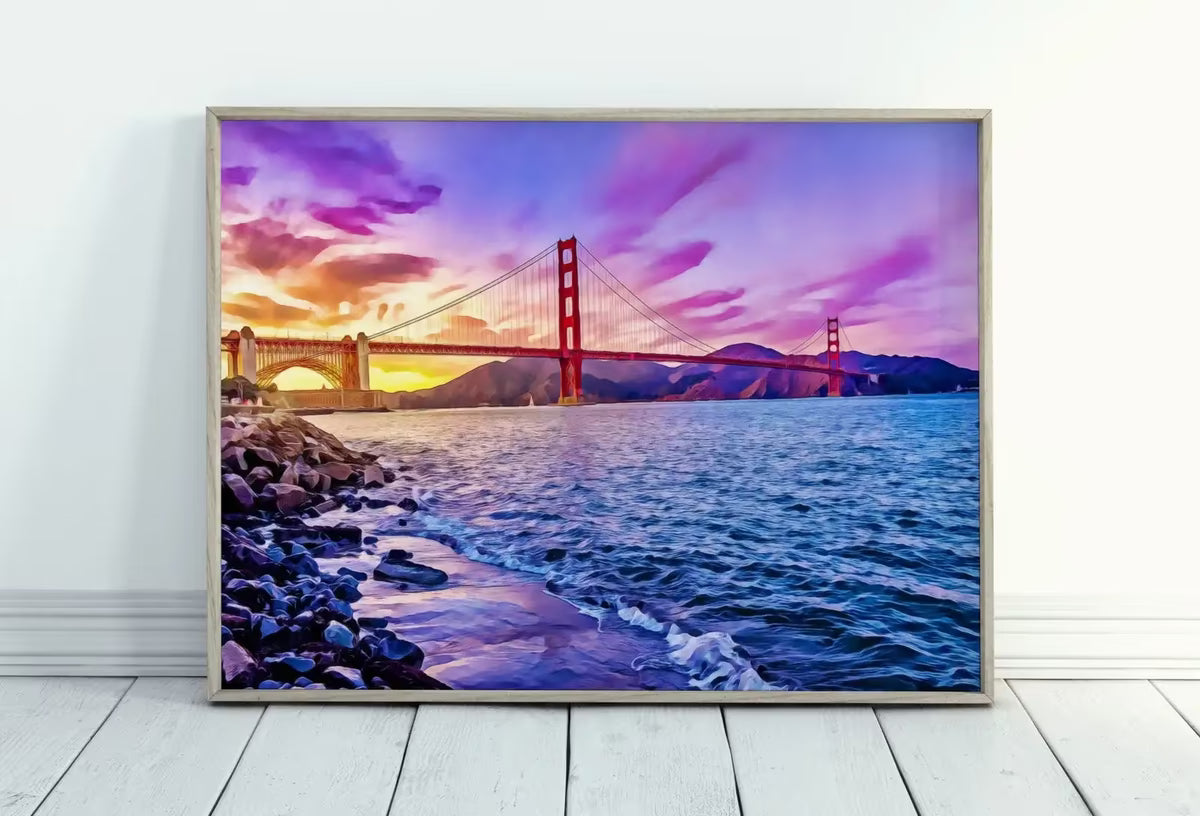 Golden Gate Bridge Print, San Francisco Wall Art. Colorful California Painting Poster. Architectural Wall Decor. Golden Gate Photo – Printable Wall Art