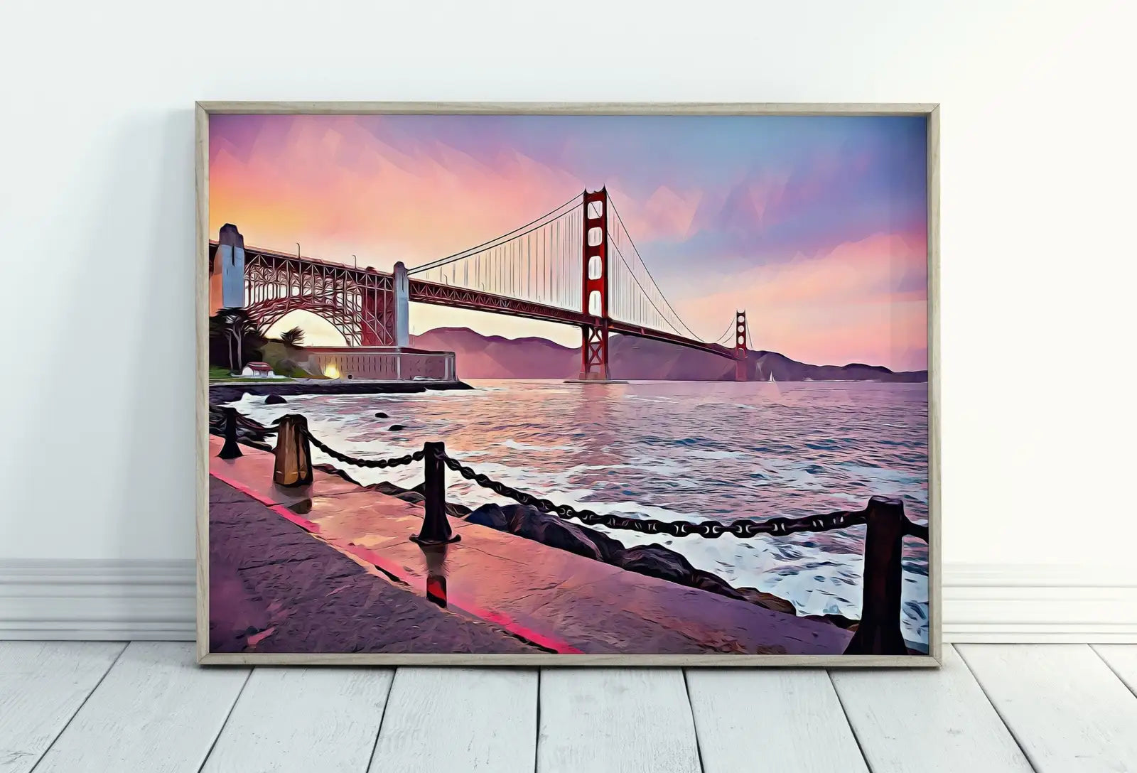 Included artwork preview showing first selection of artworks from Golden Gate Bridge, San Francisco California Art. Colorful Digital Painting Downloadable Art. California Landscape San Francisco Art Print.