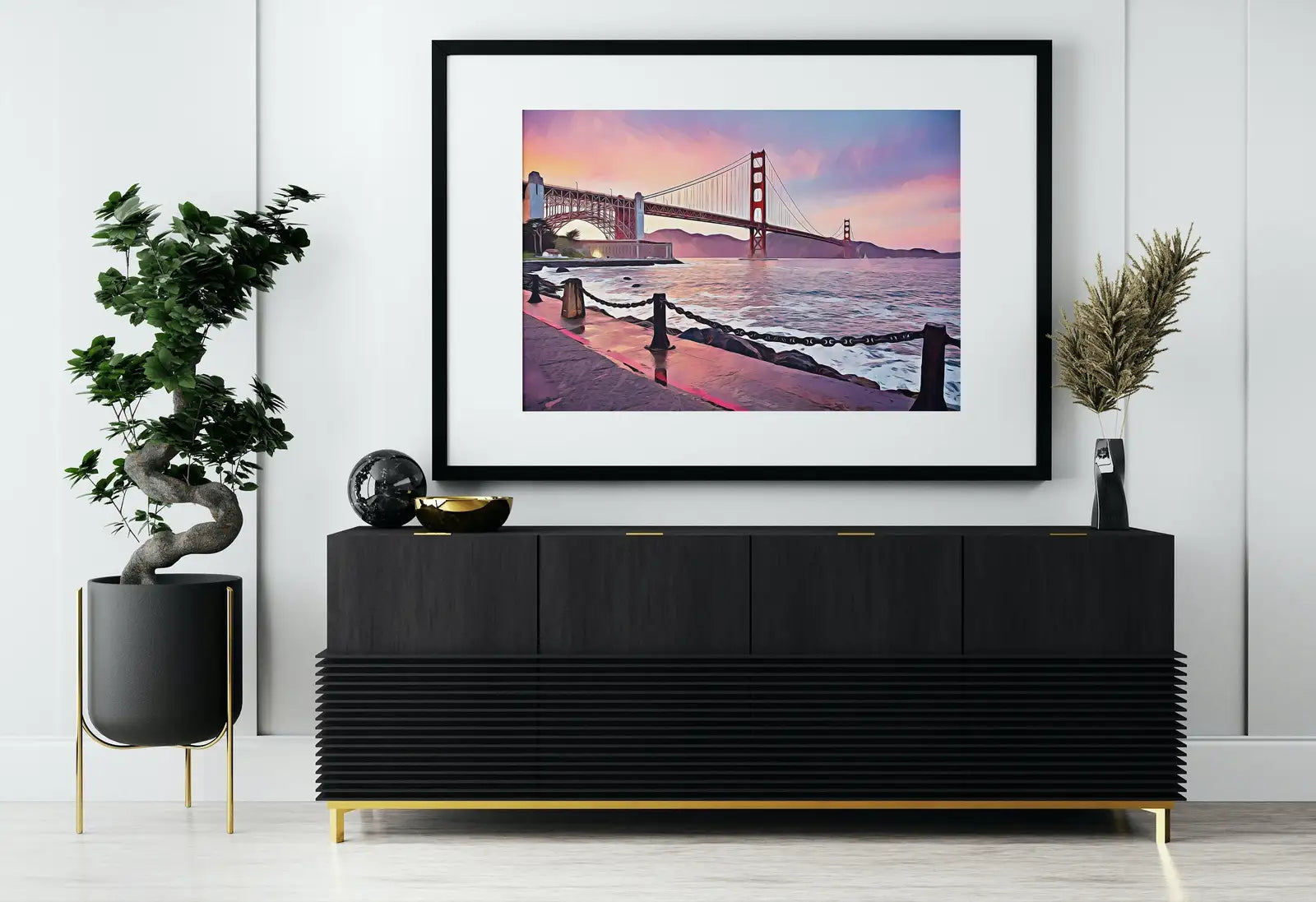 Detail view of artwork from Golden Gate Bridge, San Francisco California Art. Colorful Digital Painting Downloadable Art. California Landscape San Francisco Art Print. (variation 1)