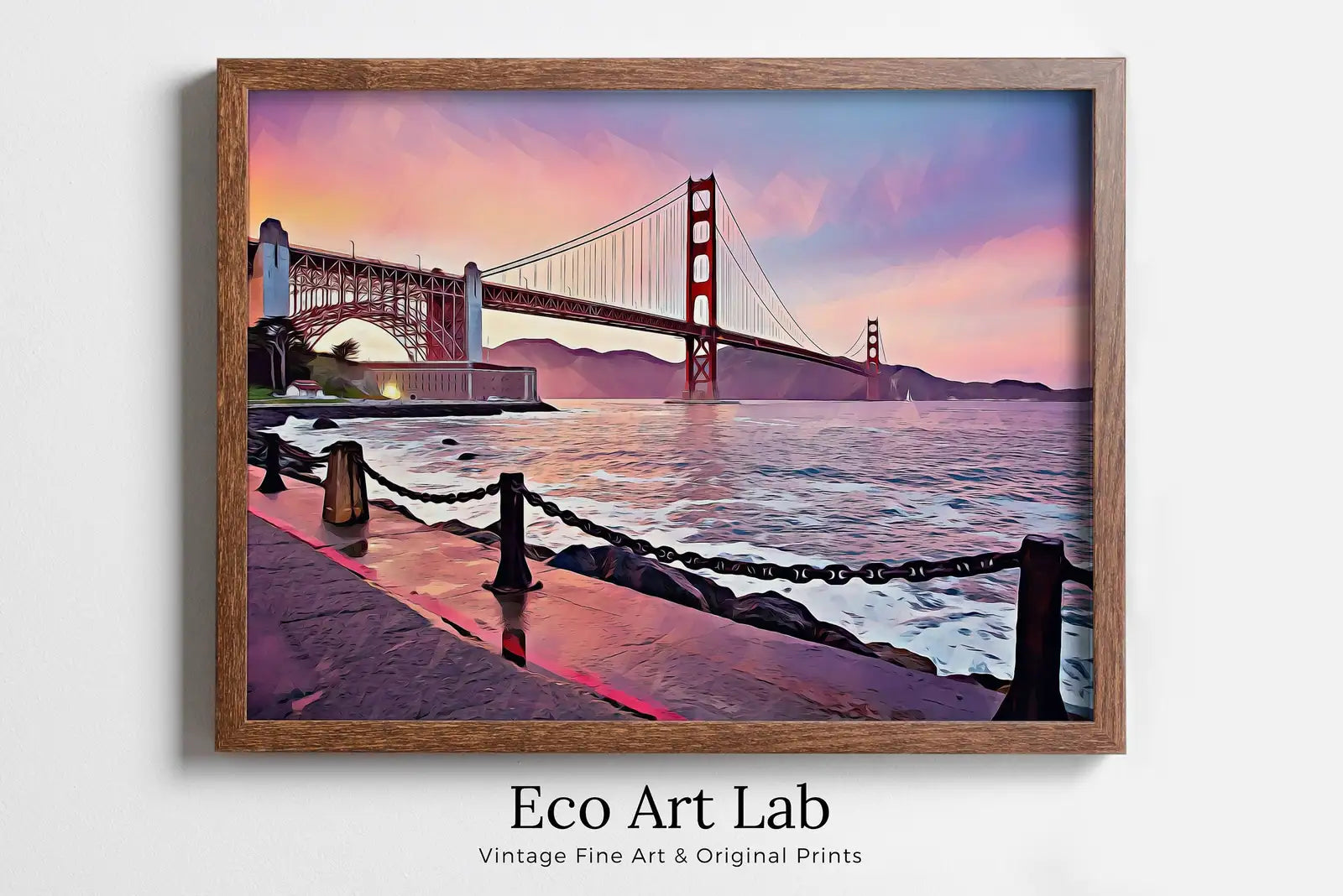 Framed view of Golden Gate Bridge, San Francisco California Art. Colorful Digital Painting Downloadable Art. California Landscape San Francisco Art Print – printable wall art digital download.