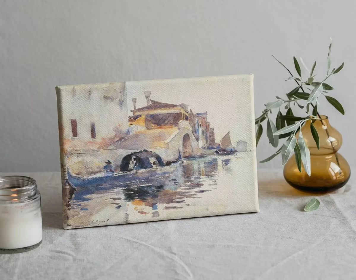 Gondola on Canal in Venice City Vintage Landscape Painting. Printable Wall Art, Watercolor Venice Print Digital Art Instant Download – Printable Wall Art