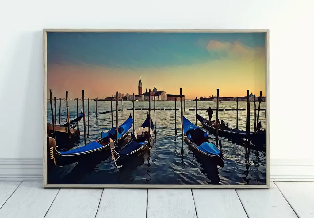 Gondolas in Venice City Landscape Painting. Printable Wall Art. Digital Art Venice Print Instant Download. Home or Office Decor Italy Poster – Printable Wall Art