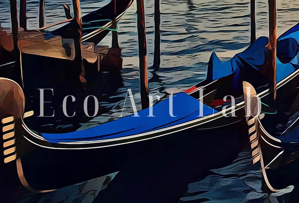 Detail view of artwork from Gondolas in Venice City Landscape Painting. Printable Wall Art. Digital Art Venice Print Instant Download. Home or Office Decor Italy Poster. (variation 1)