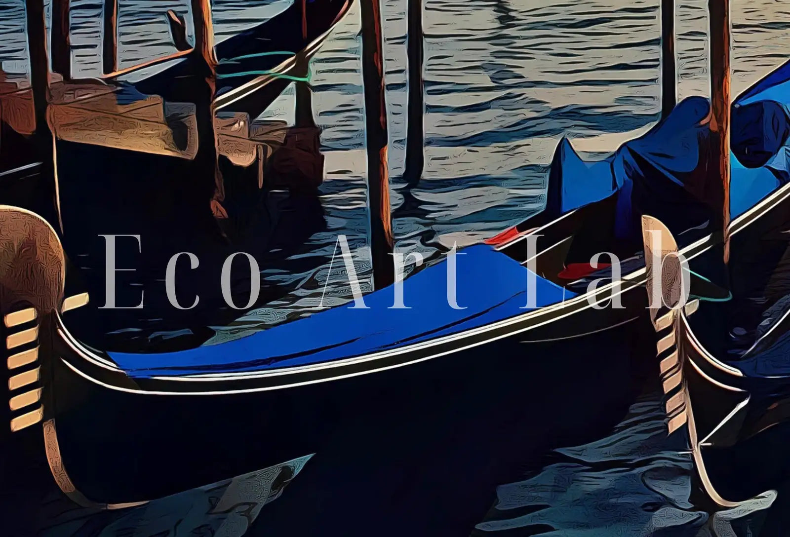 Detail view of artwork from Gondolas in Venice City Landscape Painting. Printable Wall Art. Digital Art Venice Print Instant Download. Home or Office Decor Italy Poster. (variation 1)