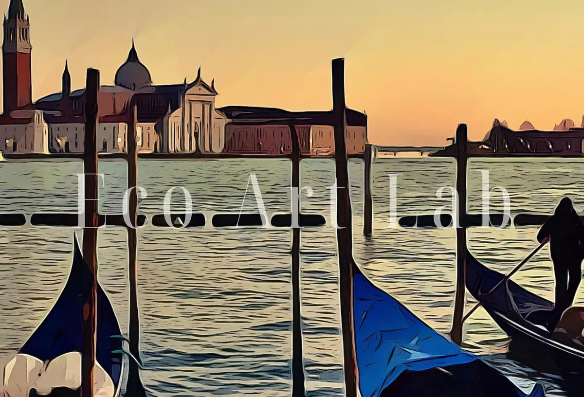 Detail view of artwork from Gondolas in Venice City Landscape Painting. Printable Wall Art. Digital Art Venice Print Instant Download. Home or Office Decor Italy Poster. (variation 2)