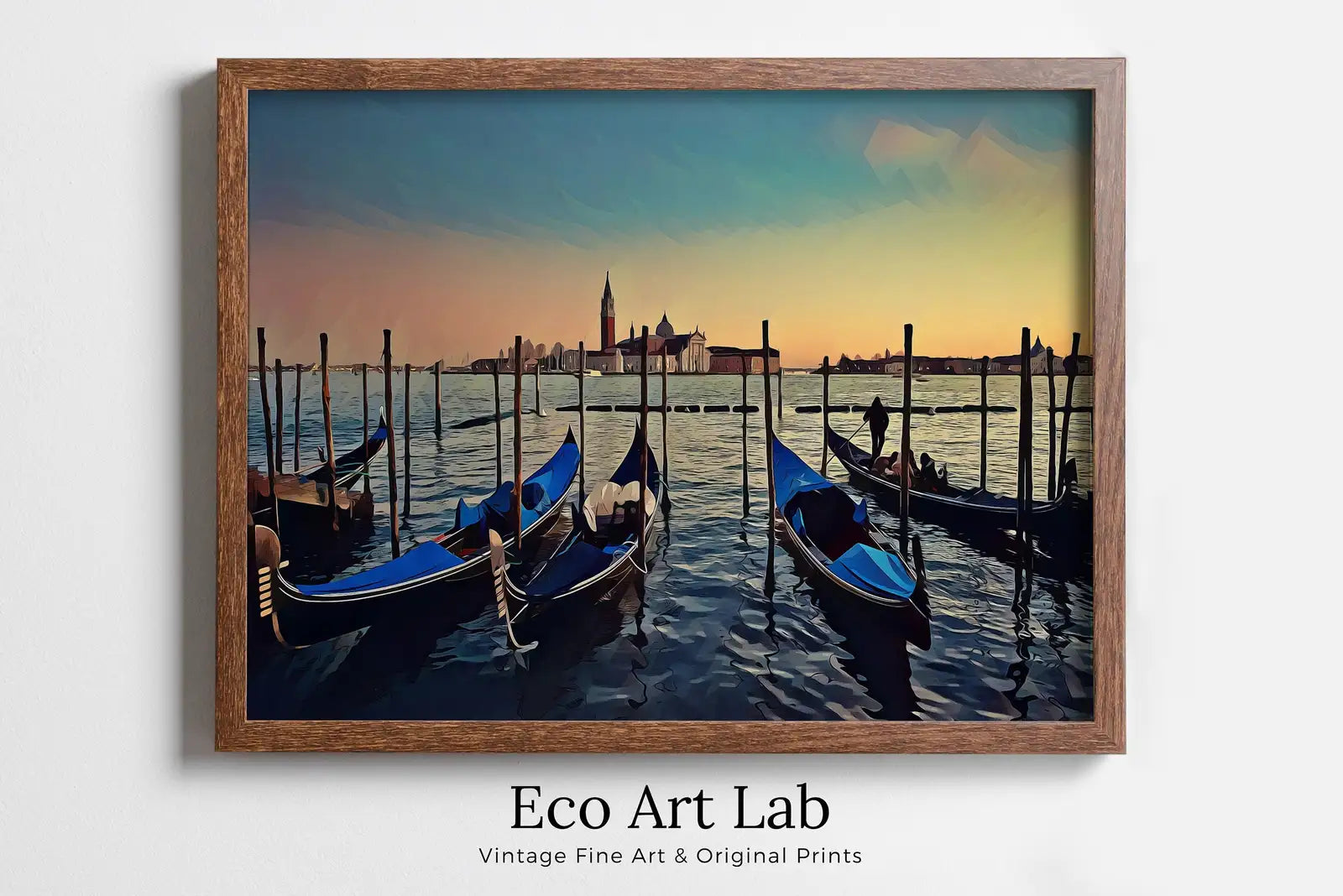 Framed view of Gondolas in Venice City Landscape Painting. Printable Wall Art. Digital Art Venice Print Instant Download. Home or Office Decor Italy Poster – printable wall art digital download.