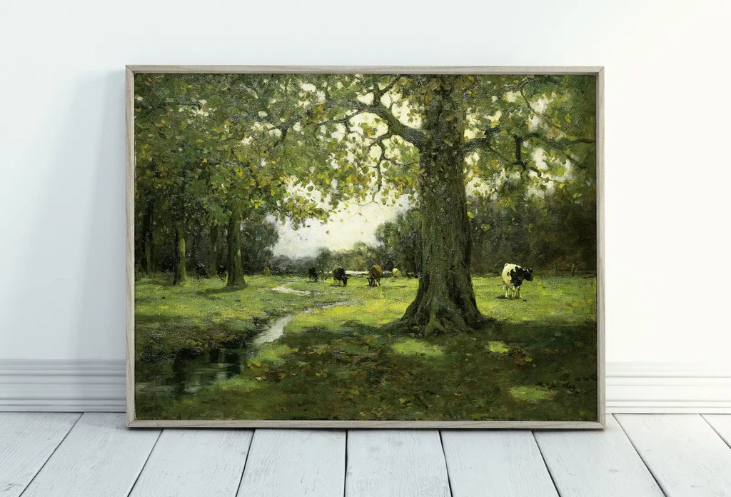 Included artwork preview showing first selection of artworks from Grazing Cows Rustic Meadow Painting. Printable Antique Cow Art. Vintage Farmhouse Print. Country Landscape Painting. Vintage Landscape..