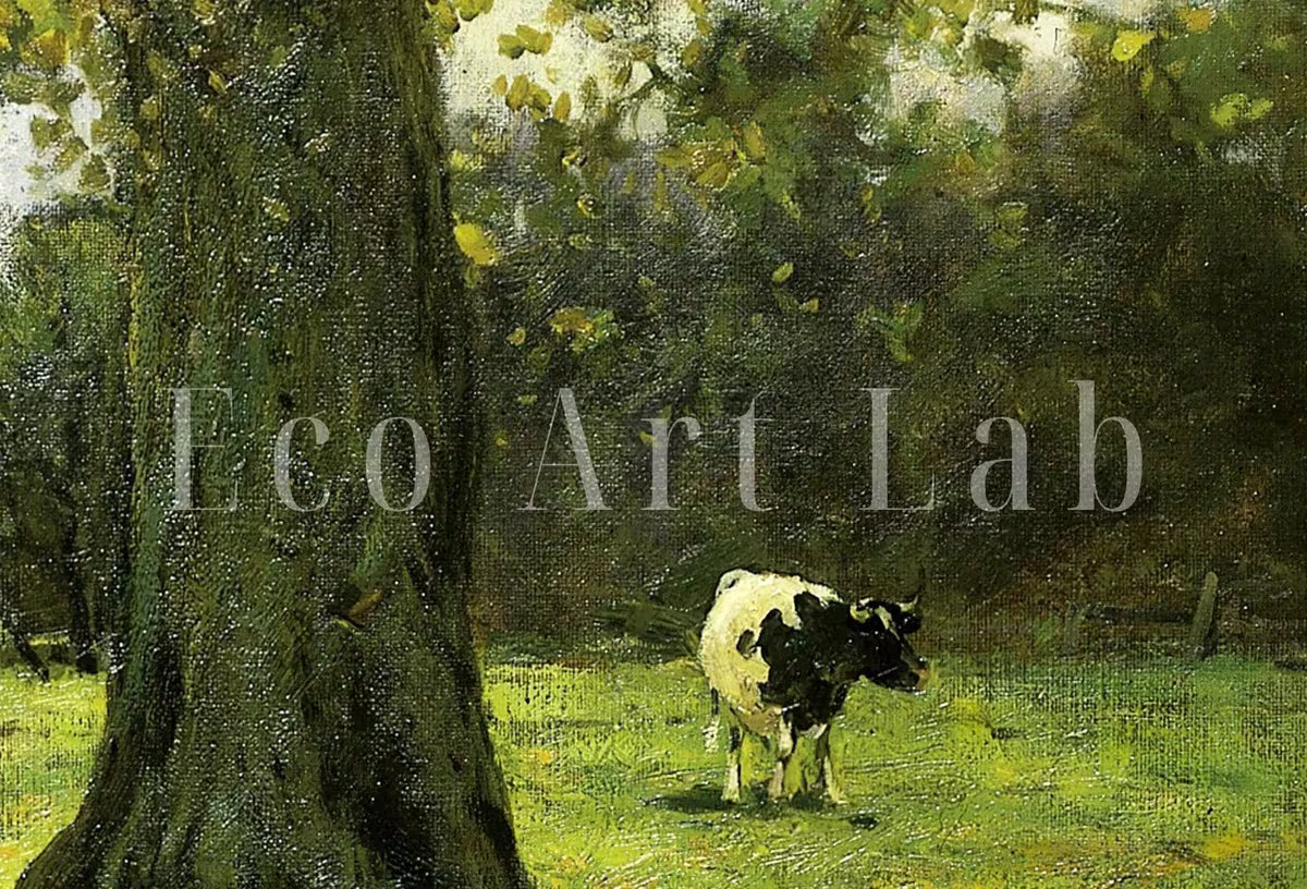 Grazing Cows Rustic Meadow Painting. Printable Antique Cow Art. Vintage Farmhouse Print. Country Landscape Painting. Vintage Landscape. – Printable Wall Art