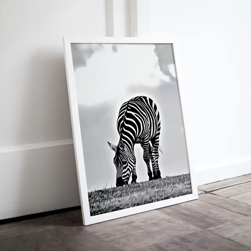 Grazing Zebra Black and White Printable Wall Art. Zebra Digital Print Black and White Art Vertical Downloadable Art. Safari Animals Print – Printable Wall Art