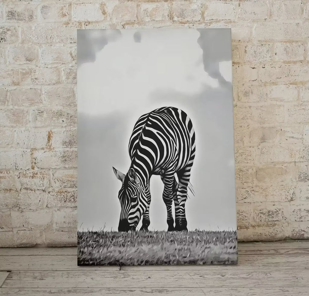 Grazing Zebra Black and White Printable Wall Art. Zebra Digital Print Black and White Art Vertical Downloadable Art. Safari Animals Print – Printable Wall Art