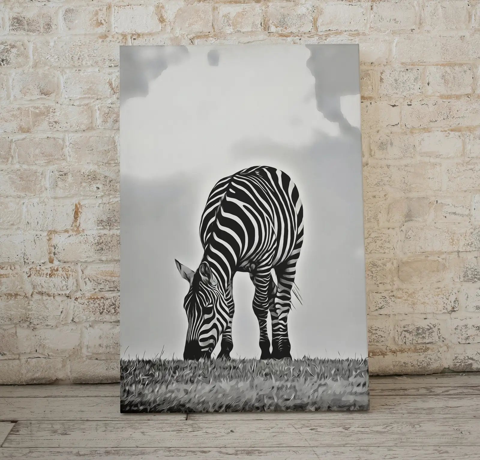 Second included artwork preview from Grazing Zebra Black and White Printable Wall Art. Zebra Digital Print Black and White Art Vertical Downloadable Art. Safari Animals Print featuring various scenes.