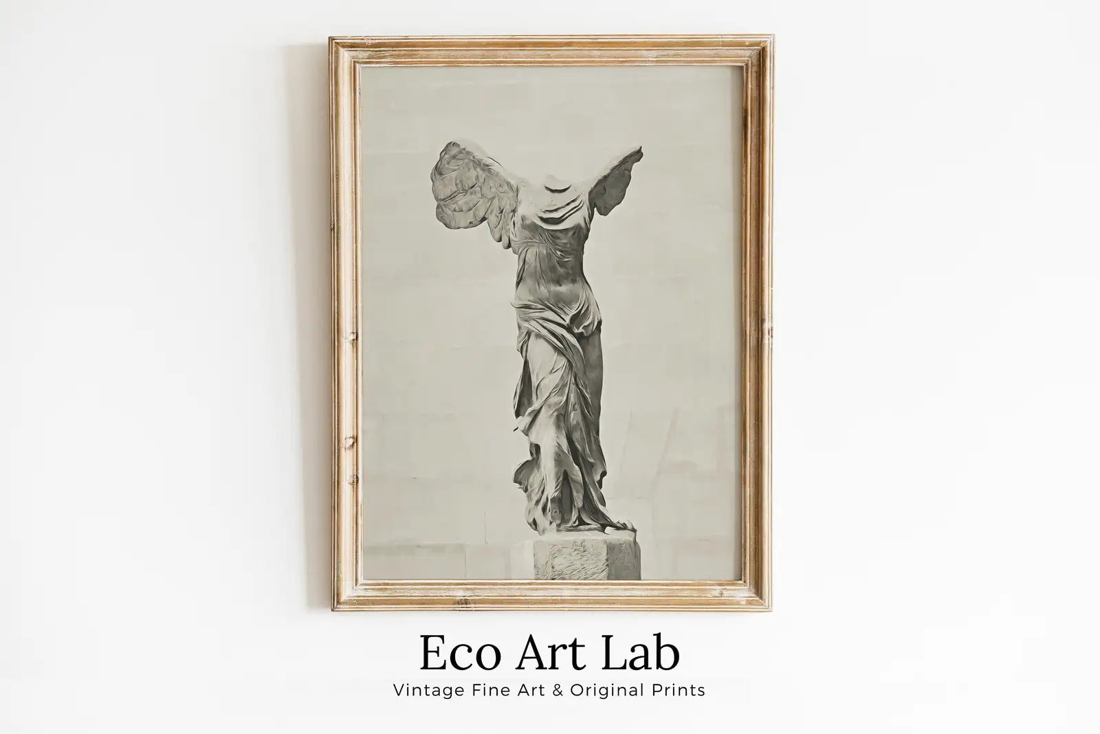 Framed view of Greek Mythology Winged Victory of Samothrace Printable Wall Art. Greek Sculpture Decor, Aesthetic Minimalist Decor Greek Goddess Statue. – printable wall art digital download.