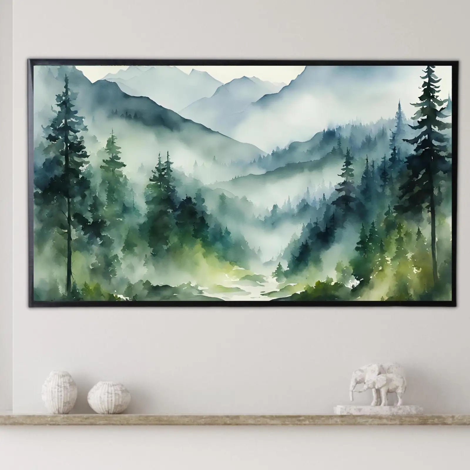 Green And Blue Mountain Art For Samsung Frame TV I Watercolor Landscape Nature Design I 4K Wall Art For Home Decor – Frame TV Digital Download Art – Digital Download