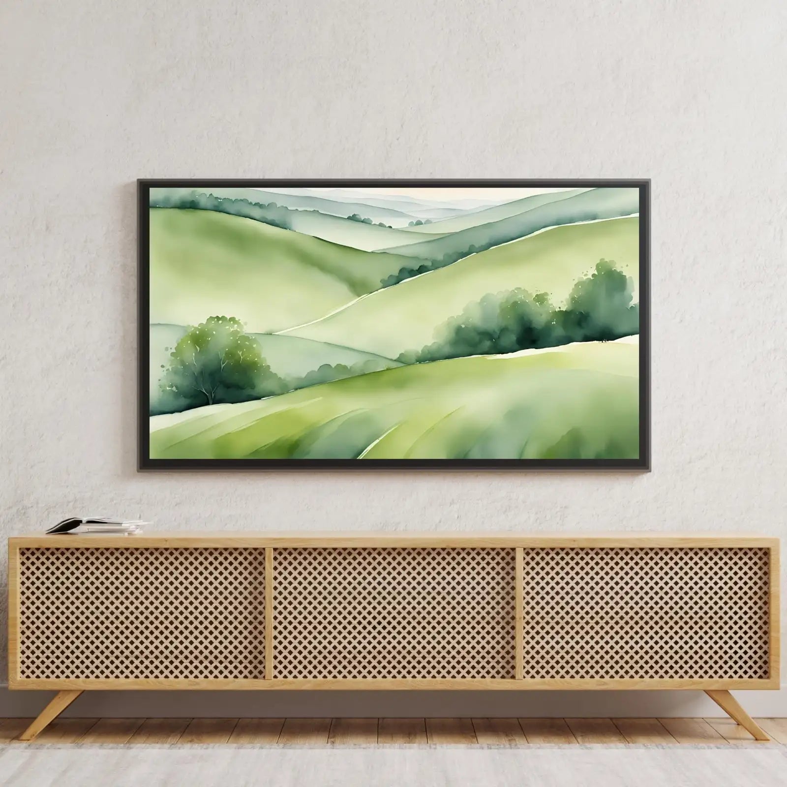 Green Countryside Art For Samsung Frame TV I Minimalist Nature Decor For Frame TV I Watercolor Wall Design For Modern Spaces – Frame TV Digital Download Art – Digital Download