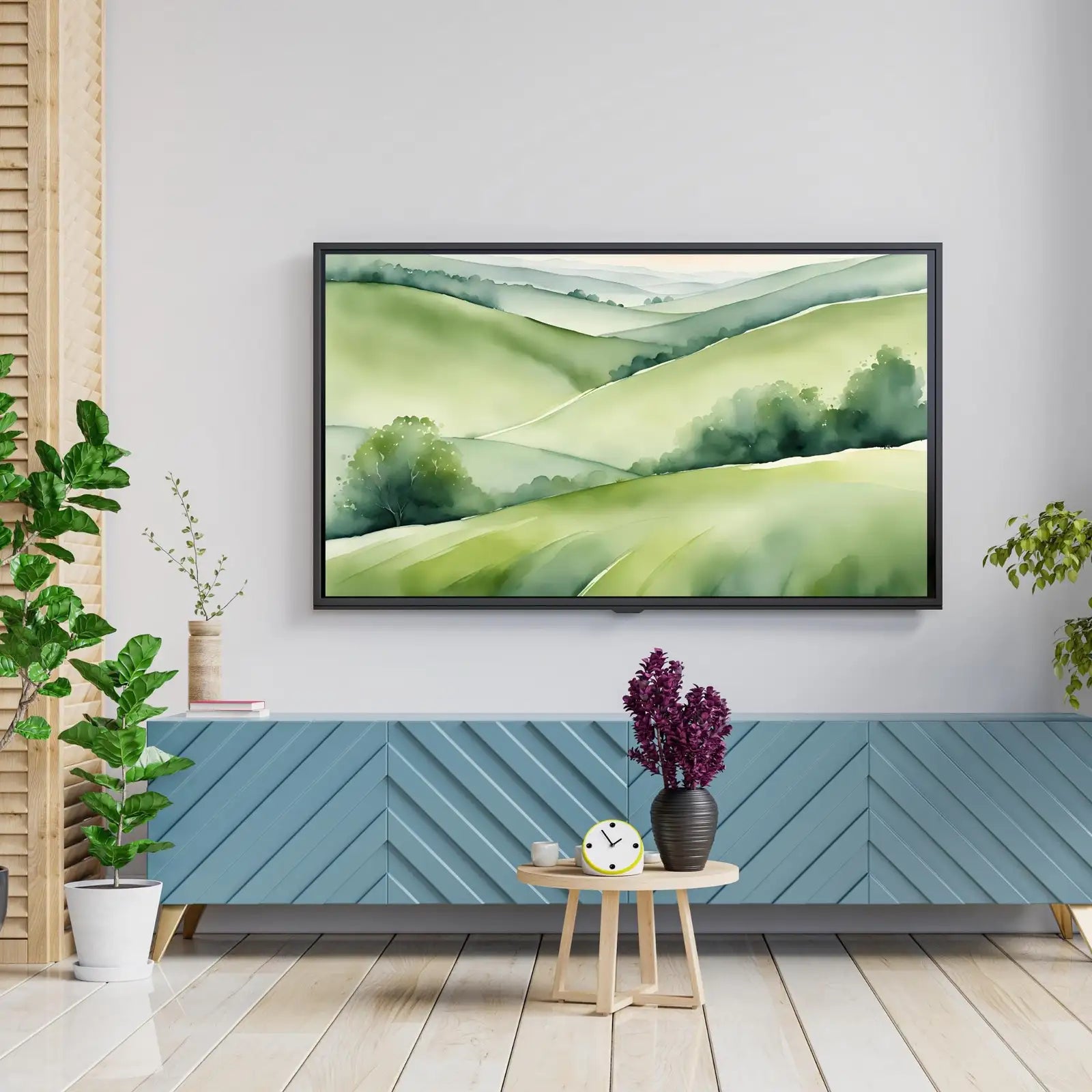 Green Countryside Art For Samsung Frame TV I Minimalist Nature Decor For Frame TV I Watercolor Wall Design For Modern Spaces – Frame TV Digital Download Art – Digital Download