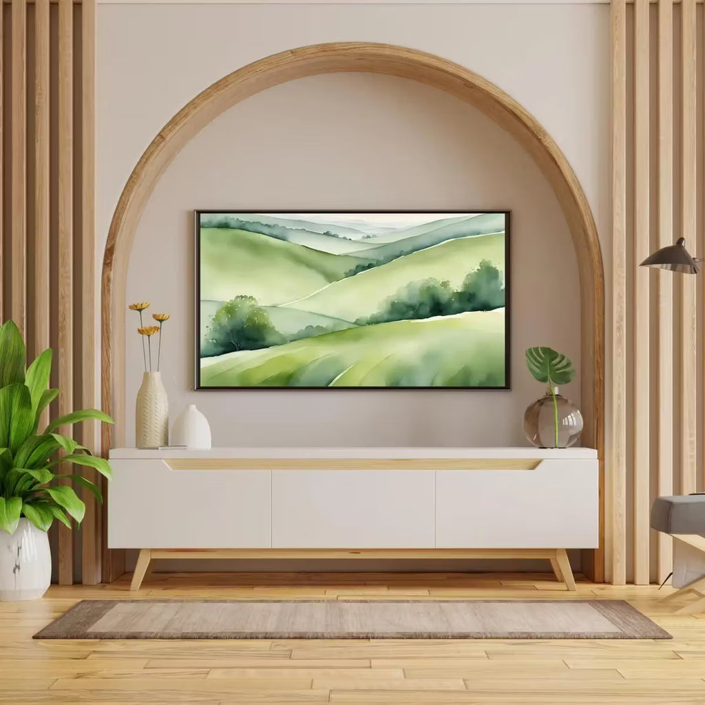 Green Countryside Art For Samsung Frame TV I Minimalist Nature Decor For Frame TV I Watercolor Wall Design For Modern Spaces – Frame TV  Art