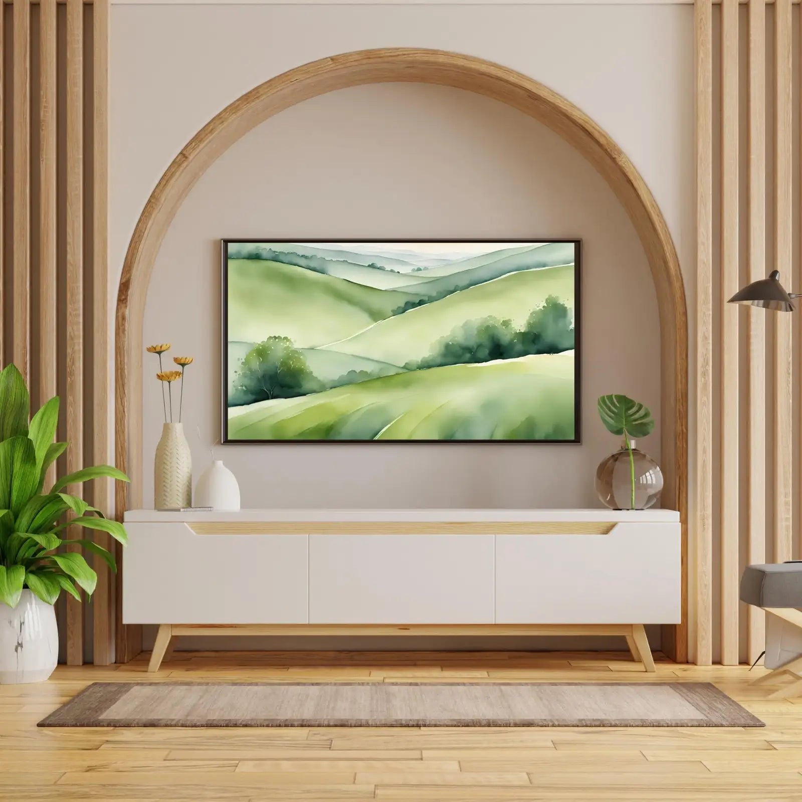 Green Countryside Art For Samsung Frame TV I Minimalist Nature Decor For Frame TV I Watercolor Wall Design For Modern Spaces – Frame TV Digital Download Art – Digital Download