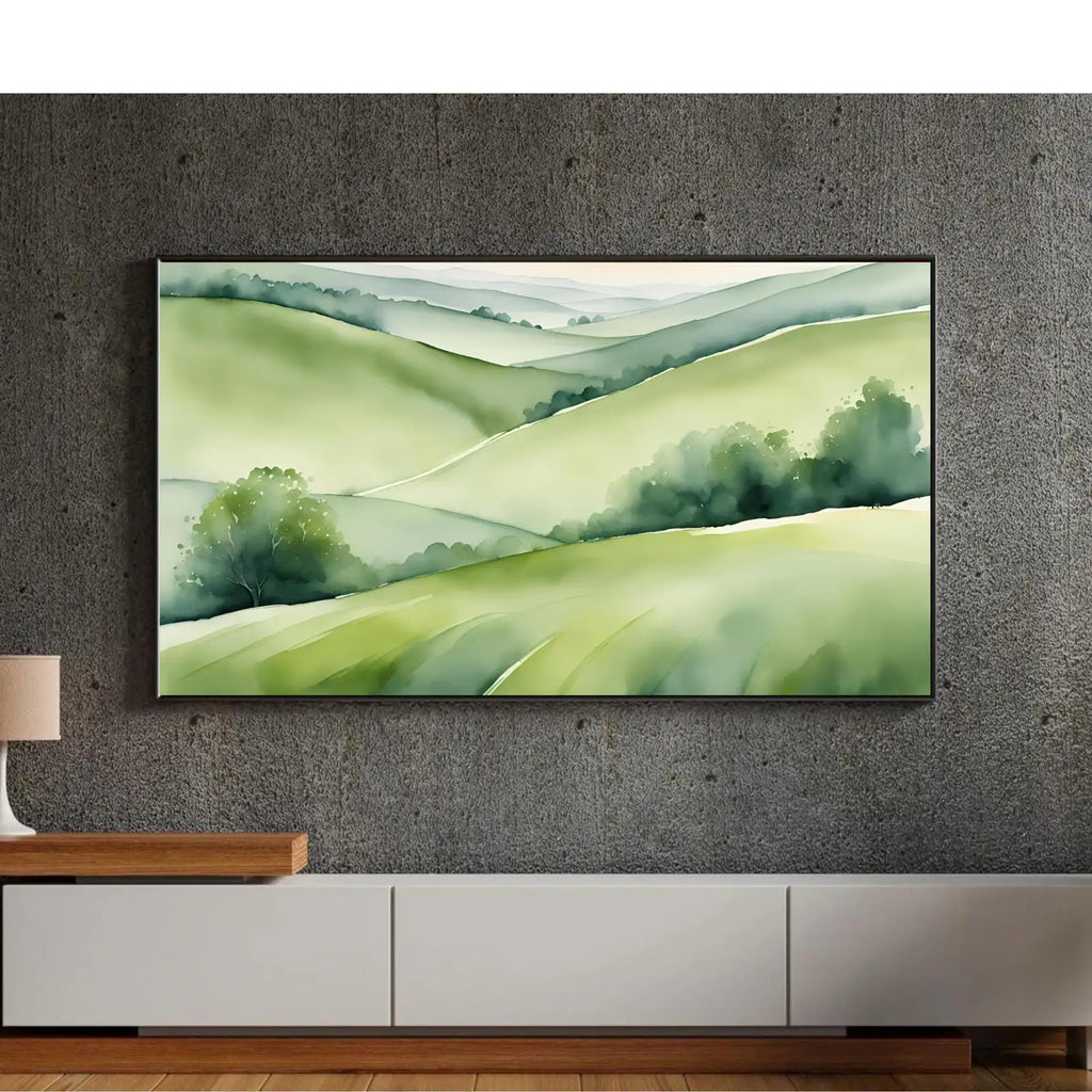 Green Countryside Art For Samsung Frame TV I Minimalist Nature Decor For Frame TV I Watercolor Wall Design For Modern Spaces – Frame TV Digital Download Art – Digital Download