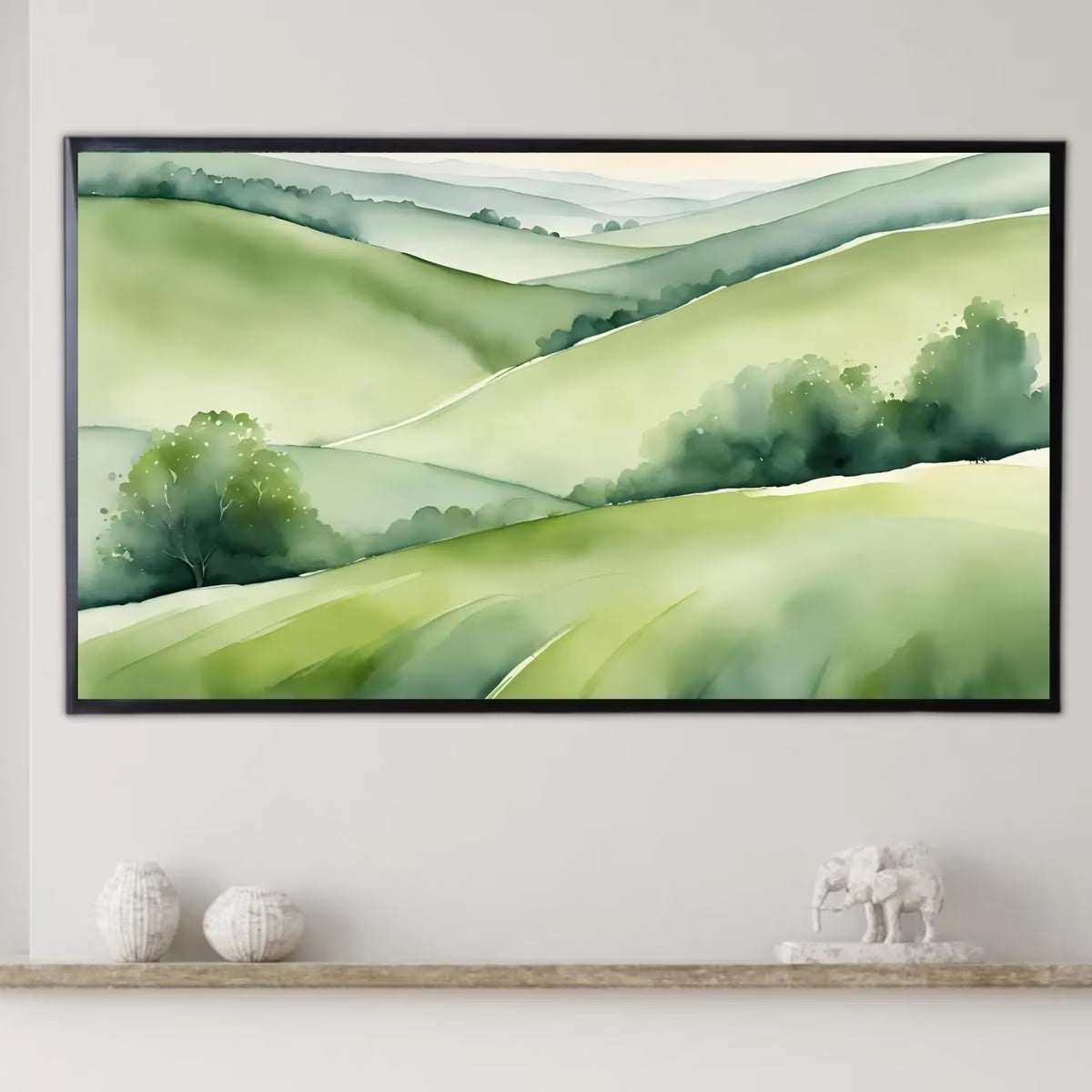 Green Countryside Art For Samsung Frame TV I Minimalist Nature Decor For Frame TV I Watercolor Wall Design For Modern Spaces – Frame TV  Art