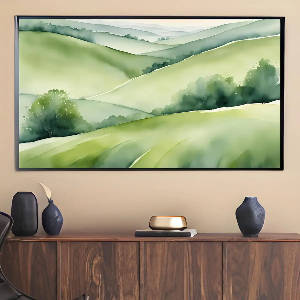 Green Countryside Art For Samsung Frame TV I Minimalist Nature Decor For Frame TV I Watercolor Wall Design For Modern Spaces – Frame TV Digital Download Art – Digital Download