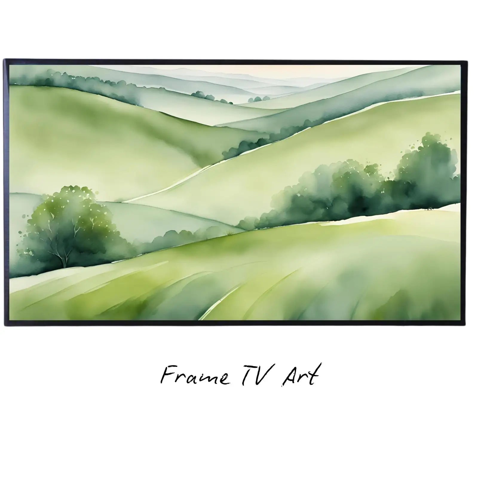 Green Countryside Art For Samsung Frame TV I Minimalist Nature Decor For Frame TV I Watercolor Wall Design For Modern Spaces – Frame TV Digital Download Art – Digital Download