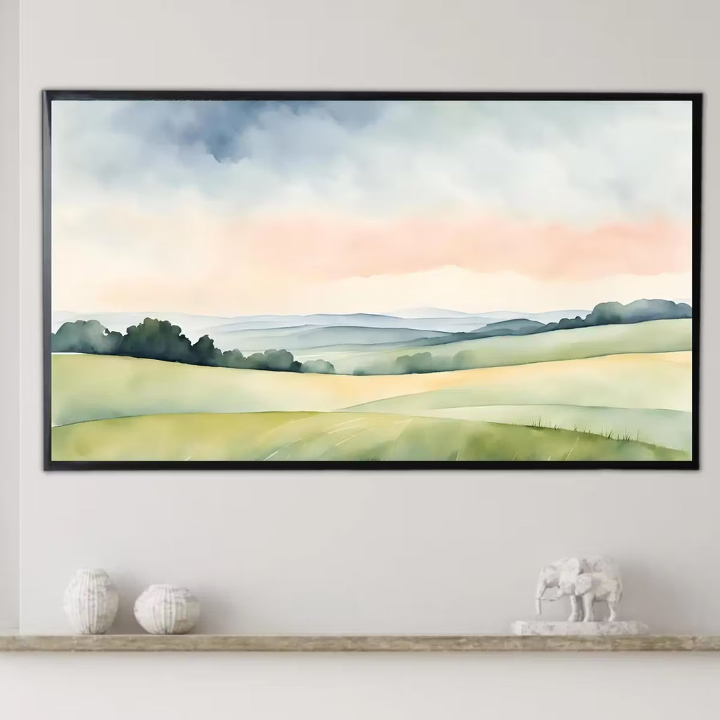 Green Countryside Landscape Art. Frame TV 4K Decor. Minimalist Design Wall Art. – Frame TV  Art