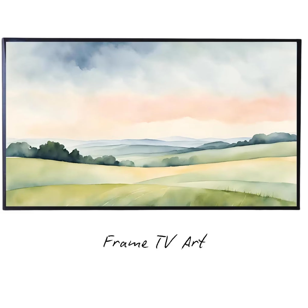 Green Countryside Landscape Art. Frame TV 4K Decor. Minimalist Design Wall Art. – Frame TV  Art