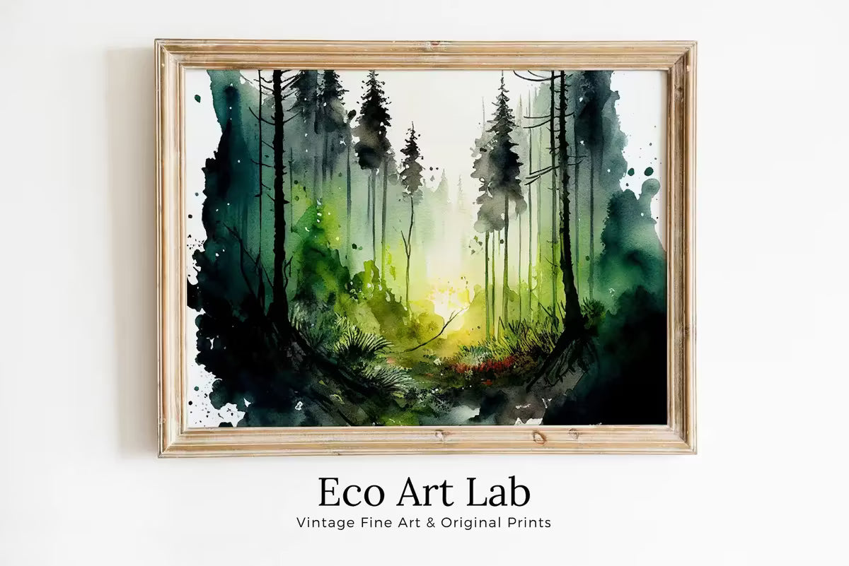 Green Forest Landscape Printable. Forest Trees Watercolor Painting Print. Printable Wall Art. Digital Art. Nature Decor. Forest View Art – Printable Wall Art