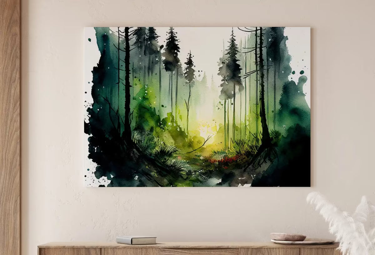 Green Forest Landscape Printable. Forest Trees Watercolor Painting Print. Printable Wall Art. Digital Art. Nature Decor. Forest View Art – Printable Wall Art