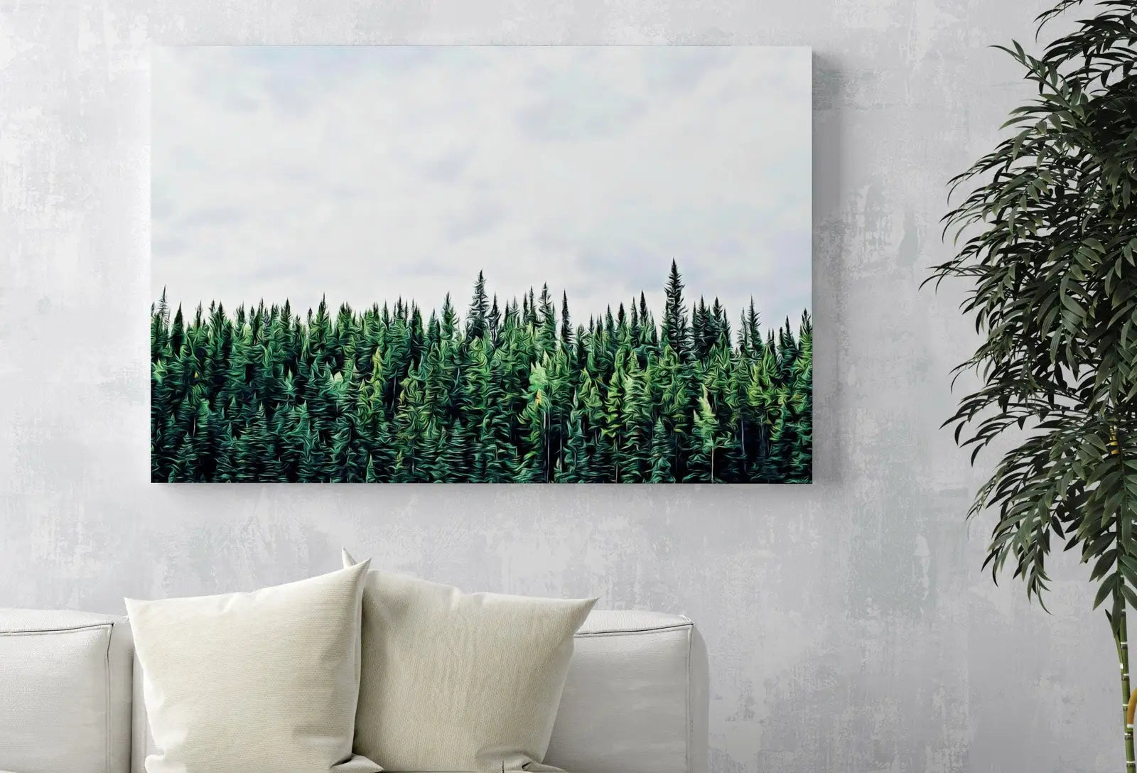 Detail view of artwork from Green Forest Print Nature Wall Art. Pine Trees Printable Photography. Forest Print, Modern Decor, Forest Photography, Green Forest Landscape. (variation 1)