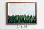 Framed view of Green Forest Print Nature Wall Art. Pine Trees Printable Photography. Forest Print, Modern Decor, Forest Photography, Green Forest Landscape – printable wall art digital download.