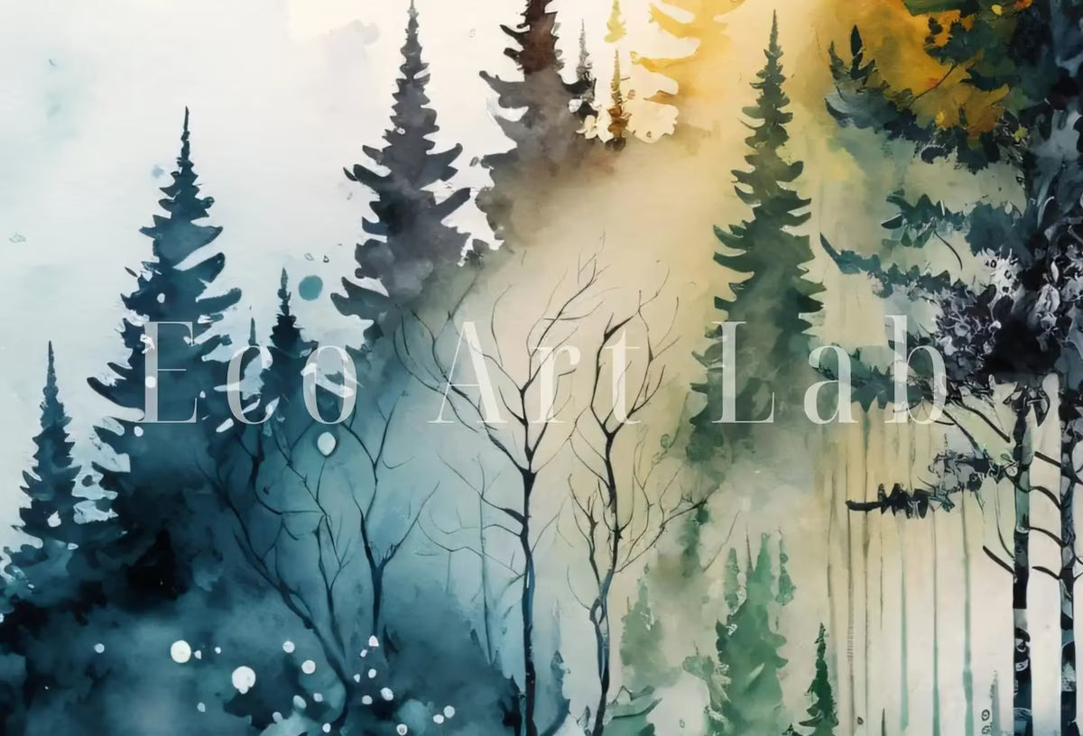 Green Forest Trees in Winter Painting Print. Watercolor Forest Landscape Printable. Printable Wall Art. Digital Art Nature Decor. Forest Art – Printable Wall Art